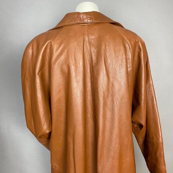 Vintage Leather Jacket Oversize Women Open Front FLAWS Soft Batwing Sleeve Brown - Picture 5 of 16